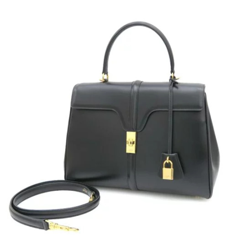 Celine Classique 16 bag black satinated calfskin leather